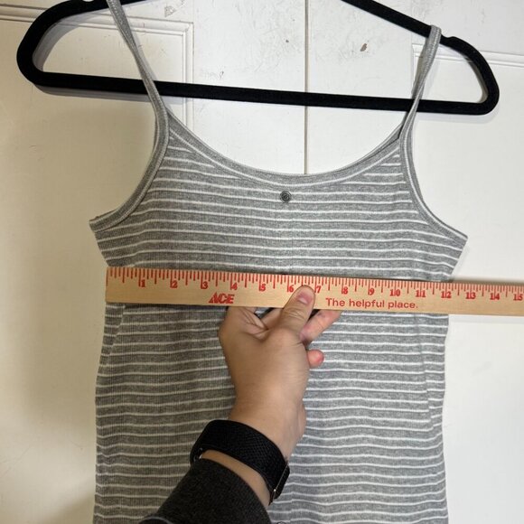 Abercrombie Girls Cami Tank Top Gray White Striped Size 13/14 Button Moose Logo - Picture 4 of 7